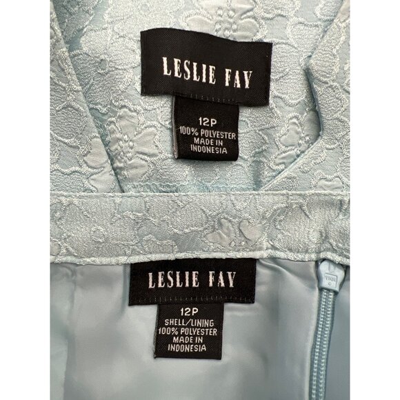 Leslie Fay Women Blue Floral Embossed Skirt Suit Size 12P - Picture 9 of 10